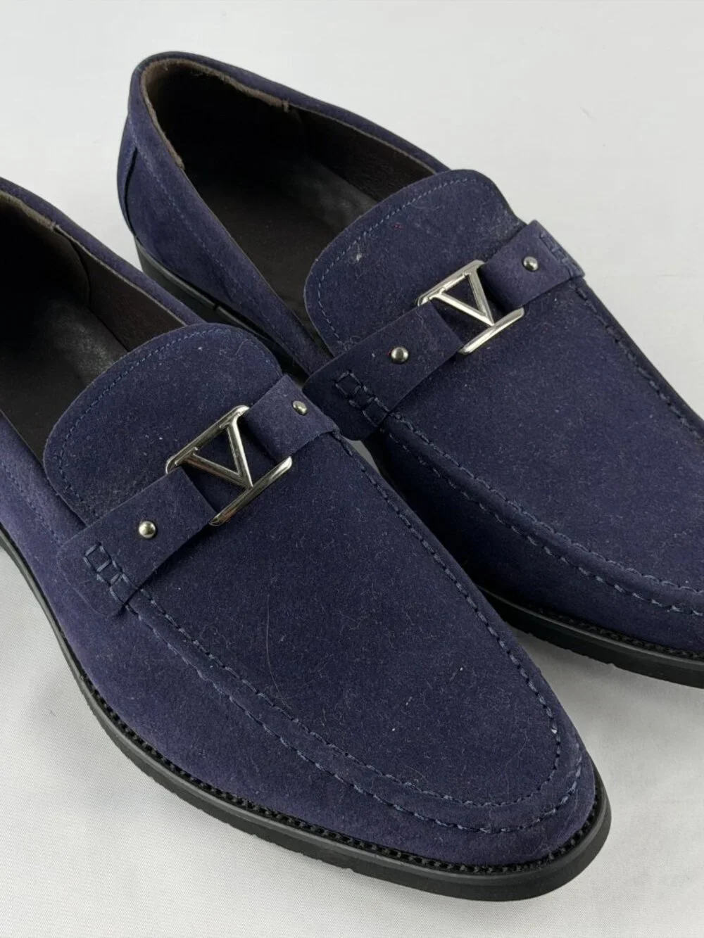 Men's Blue Suede Metal Buckle Slip-On Dress Loafers Shoes Size 44 US 10.5-11